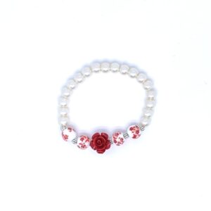 Bracciale - perle e rosa di Santa Rita - Rosso